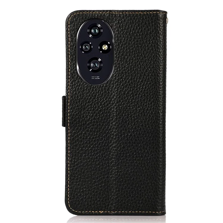 KHAZNEH For Honor 200 Pro 5G Handyhülle RFID-Blockierung Echtes Rindsleder Flip-Cover - Schwarz