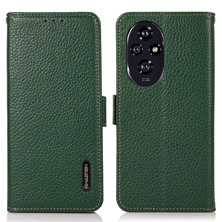 KHAZNEH For Honor 200 Pro 5G Funda para Teléfono Caso RFID Blocking Genuine Cow Leather Flip Cover - Verde