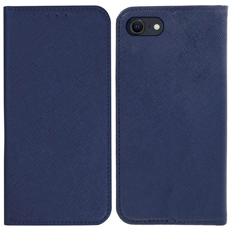 Per iPhone SE (2024) Custodia Wallet Pelle PU Cover Telefono Trama Incrociata Assorbimento Magnetico - Blu Scuro