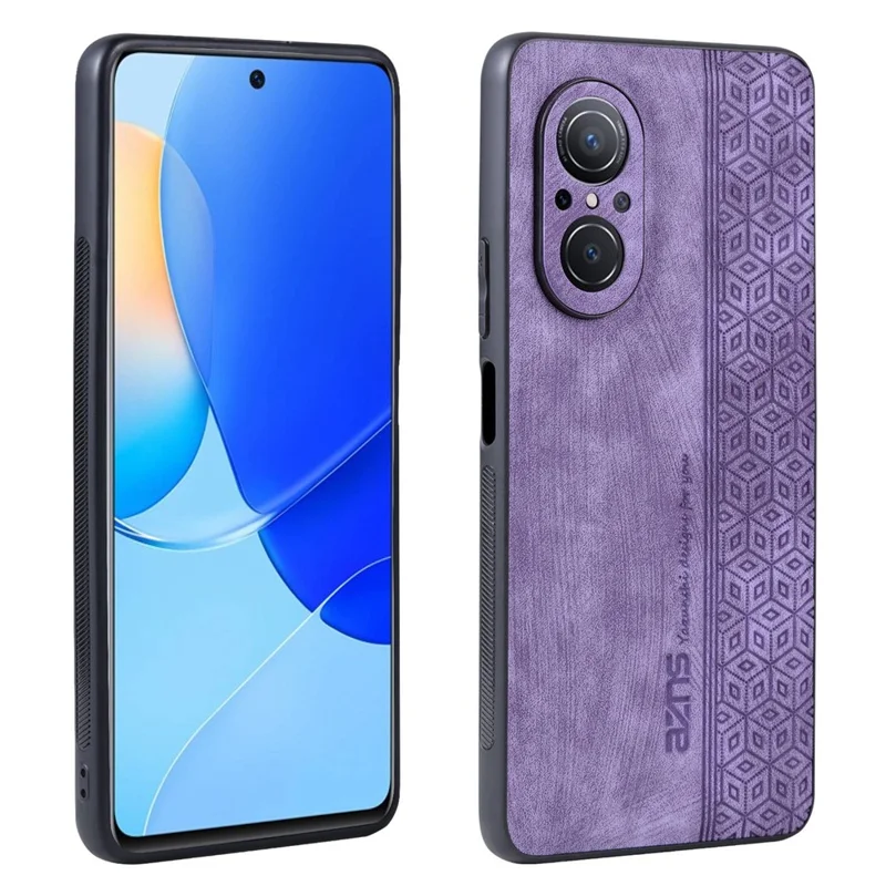 AZNS For Honor 50 SE Phone Back Case PU Leather+TPU Stylish Pattern Imprinted Phone Protective Shell - Purple
