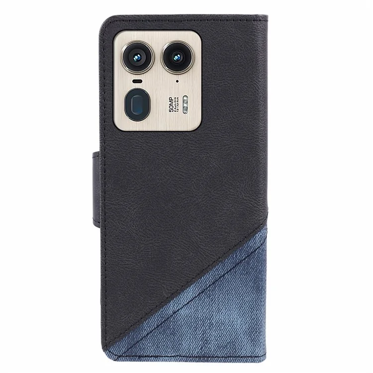 Para Motorola Edge 50 Ultra 5G / Moto X50 Ultra 5G Capa de Telefone de Couro Splicing - Preto