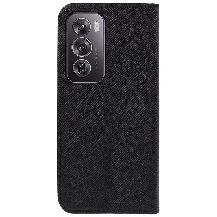 Für Oppo Reno12 Pro 5G (Global) Tasche Kartenfächer Quertextur Leder Handyhülle - Schwarz