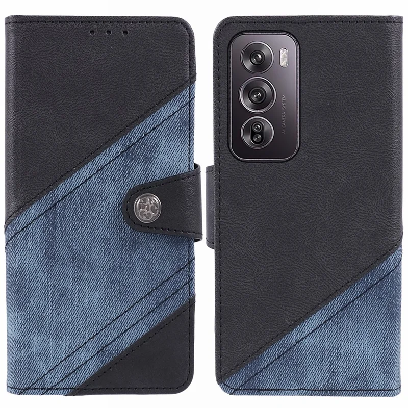 For Oppo Reno12 5G (Global) Case Leather Phone Cover Splicing Crazy Horse Texture - Black