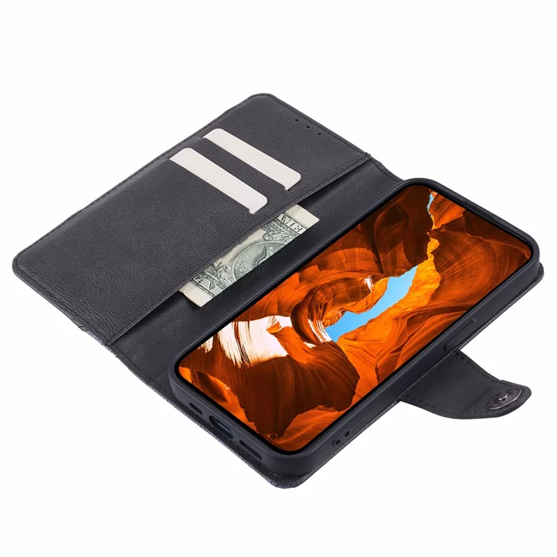 For Oppo Reno12 5G (Global) Case Leather Phone Cover Splicing Crazy Horse Texture - Black