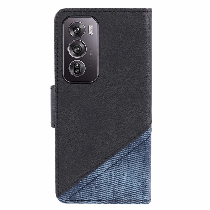 For Oppo Reno12 5G (Global) Case Leather Phone Cover Splicing Crazy Horse Texture - Black