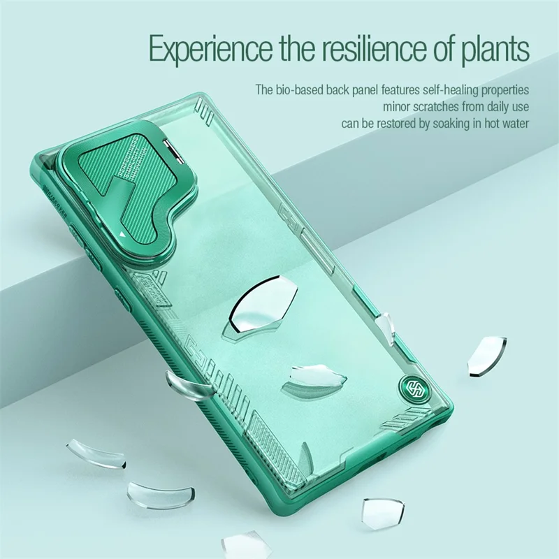 NILLKIN Iceblade Prop für Samsung Galaxy S24 Ultra Case Lens Cover Kickstand PC+TPU Handyhülle - Grün