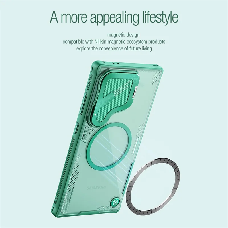 NILLKIN ICELADE Prop Magnetic Series per Samsung Galaxy S24 Ultra Case PC+TPU Cover per telefono Slide Lens Lid - Nero
