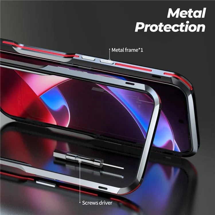 LUPHIE Per Nothing Phone (2a) Plus / Phone (2a) Custodia Telaio Paraurti in Metallo Antishock - Nero / Rosso