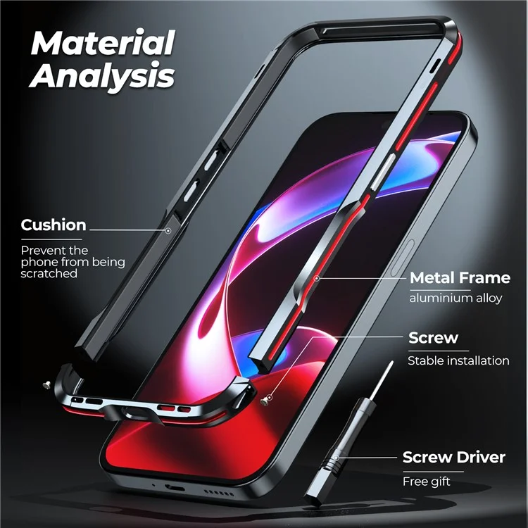 LUPHIE Per Nothing Phone (2a) Plus / Phone (2a) Custodia Telaio Paraurti in Metallo Antishock - Nero / Rosso