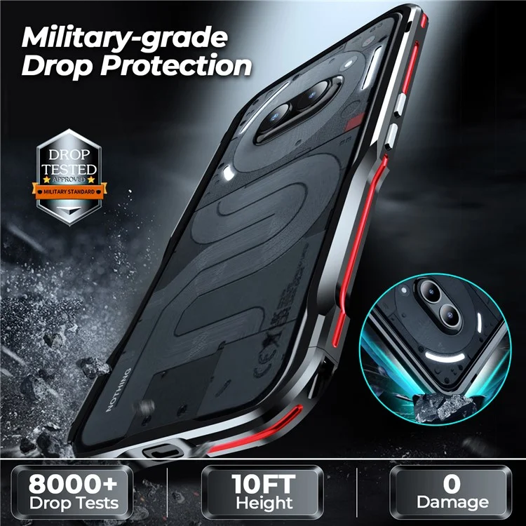 LUPHIE Per Nothing Phone (2a) Plus / Phone (2a) Custodia Telaio Paraurti in Metallo Antishock - Nero / Rosso