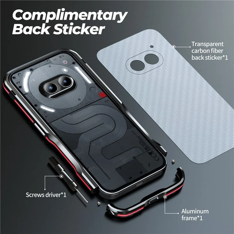LUPHIE Per Nothing Phone (2a) Plus / Phone (2a) Custodia Telaio Paraurti in Metallo Antishock - Nero / Rosso