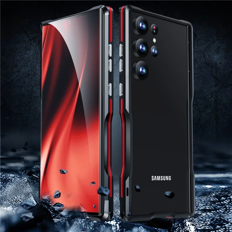 LUPHIE Für Samsung Galaxy S24 Ultra Bumper Case Metallbumper-Rahmen Ohne Rückseite - Schwarz / Rot