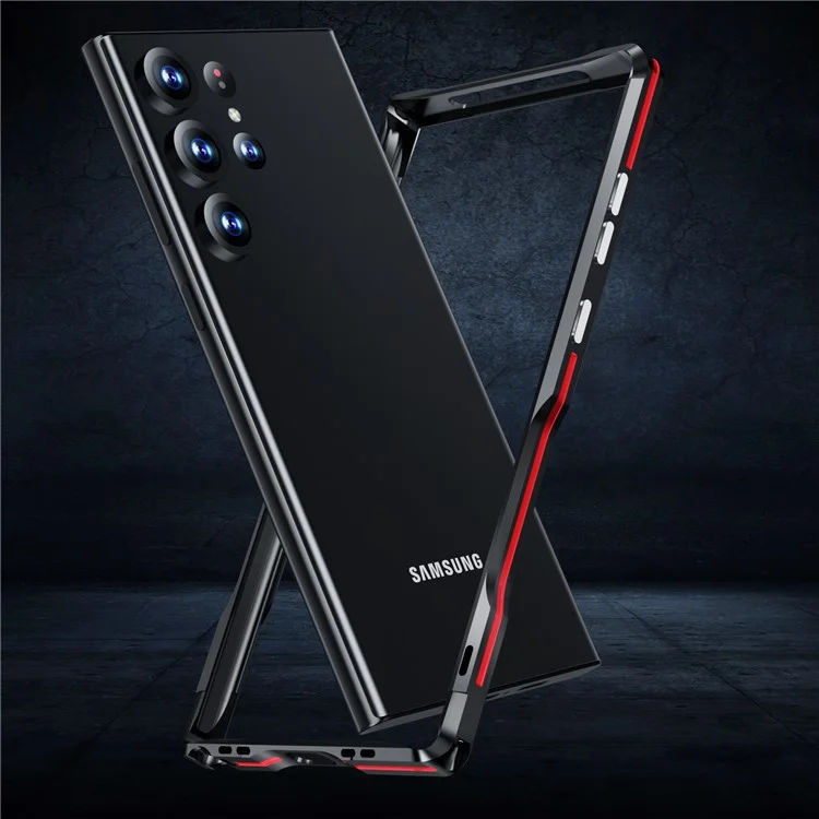 LUPHIE Für Samsung Galaxy S24 Ultra Bumper Case Metallbumper-Rahmen Ohne Rückseite - Schwarz / Rot