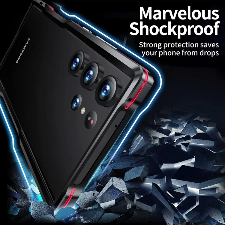 LUPHIE Für Samsung Galaxy S24 Ultra Bumper Case Metallbumper-Rahmen Ohne Rückseite - Schwarz / Rot
