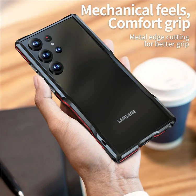 LUPHIE Für Samsung Galaxy S24 Ultra Bumper Case Metallbumper-Rahmen Ohne Rückseite - Schwarz / Rot