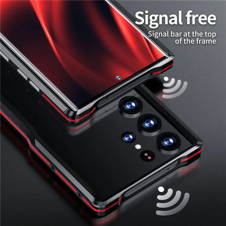 LUPHIE Für Samsung Galaxy S24 Ultra Bumper Case Metallbumper-Rahmen Ohne Rückseite - Schwarz / Rot