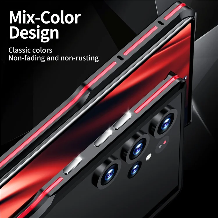LUPHIE Für Samsung Galaxy S24 Ultra Bumper Case Metallbumper-Rahmen Ohne Rückseite - Schwarz / Rot