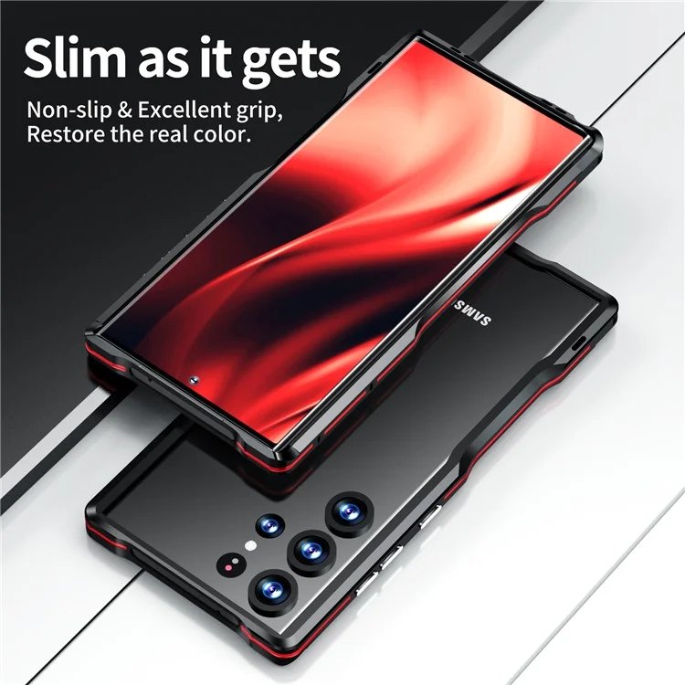 LUPHIE Für Samsung Galaxy S24 Ultra Bumper Case Metallbumper-Rahmen Ohne Rückseite - Schwarz / Rot