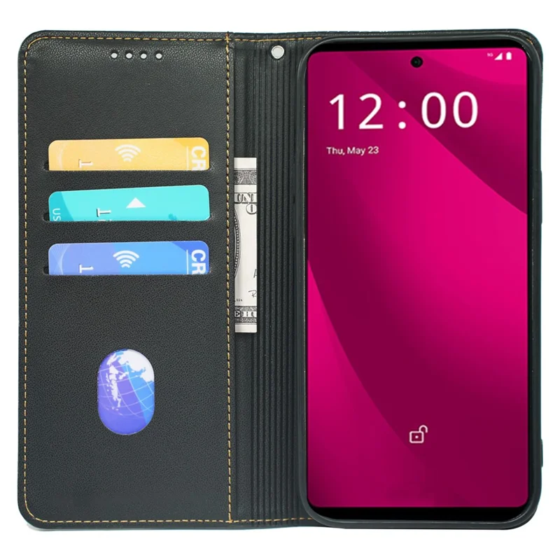 For T-Mobile REVVL 7 Pro / T Phone 2 Pro Case Leather Phone Cover Four-leaf Clover Imprinted - Black