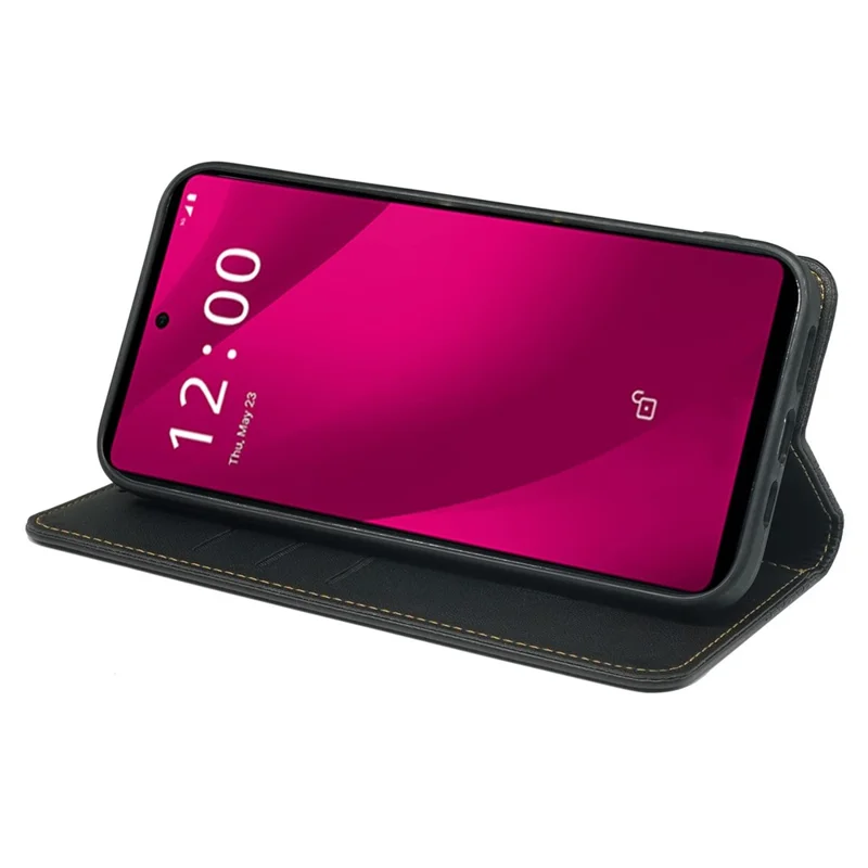 For T-Mobile REVVL 7 Pro / T Phone 2 Pro Case Leather Phone Cover Four-leaf Clover Imprinted - Black