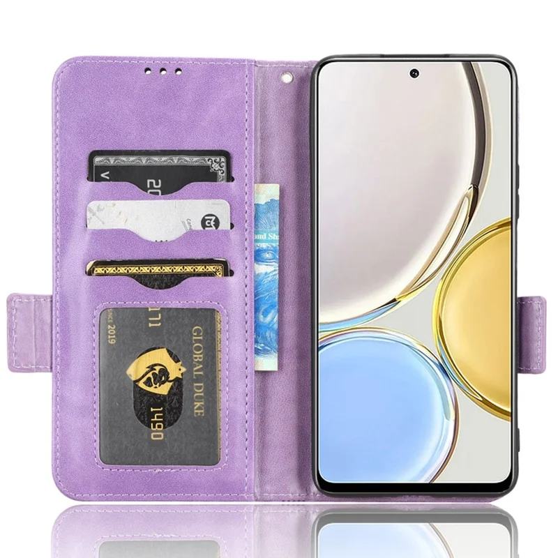 For Honor X9 5G / X30 5G / Magic4 Lite 5G Imprinted Triangle Pattern PU Leather Magnetic Flip Cover Stand Hand Strap Wallet Purse Case - Purple