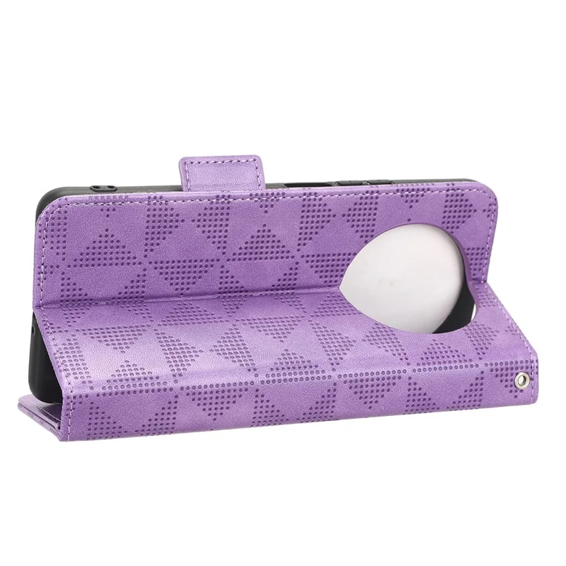 For Honor X9 5G / X30 5G / Magic4 Lite 5G Imprinted Triangle Pattern PU Leather Magnetic Flip Cover Stand Hand Strap Wallet Purse Case - Purple