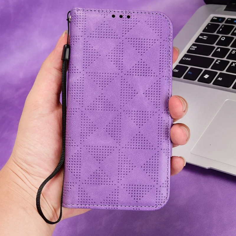 For Honor X9 5G / X30 5G / Magic4 Lite 5G Imprinted Triangle Pattern PU Leather Magnetic Flip Cover Stand Hand Strap Wallet Purse Case - Purple