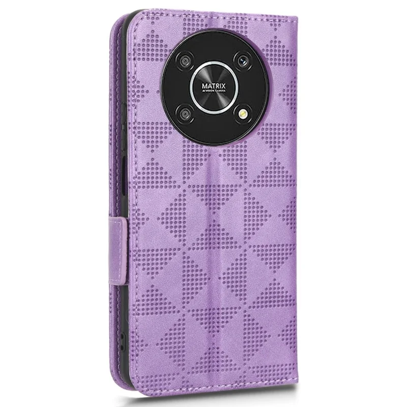 For Honor X9 5G / X30 5G / Magic4 Lite 5G Imprinted Triangle Pattern PU Leather Magnetic Flip Cover Stand Hand Strap Wallet Purse Case - Purple