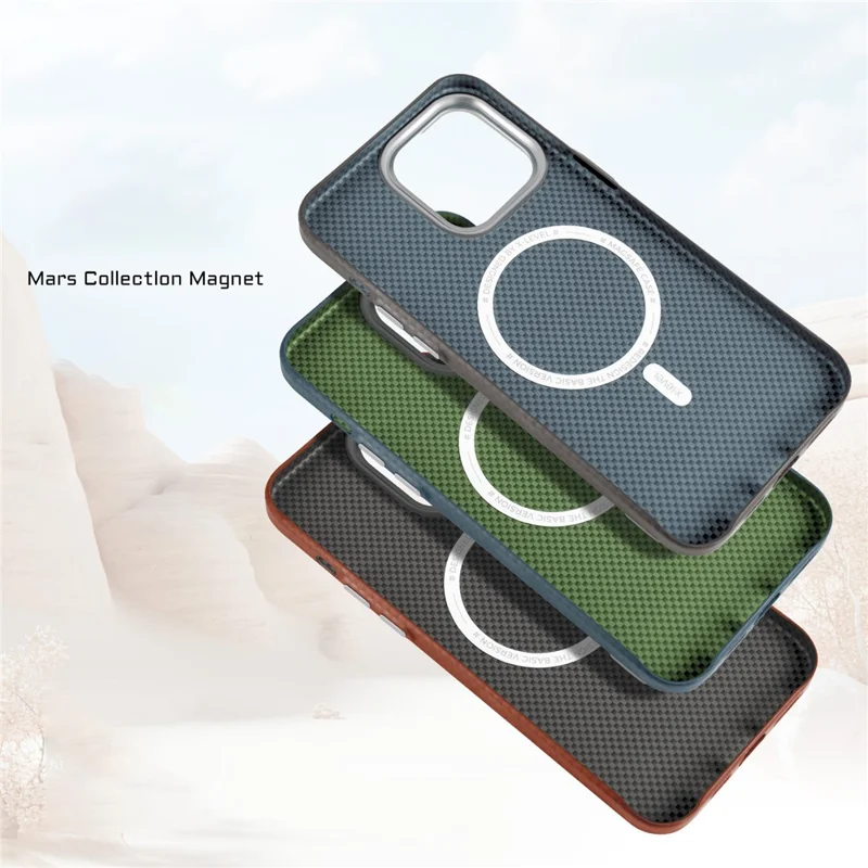 X-LEVEL For iPhone 14 Pro Max Cell Phone Case Carbon Fiber+Metal Cover Compatible with MagSafe - Blue