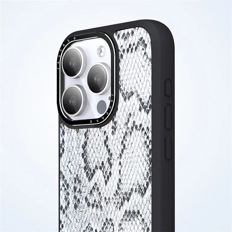 JAUCASE For iPhone 15 Pro Max Case Compatible with MagSafe Snake Texture PU Leather+TPU+PC Phone Cover - Grey
