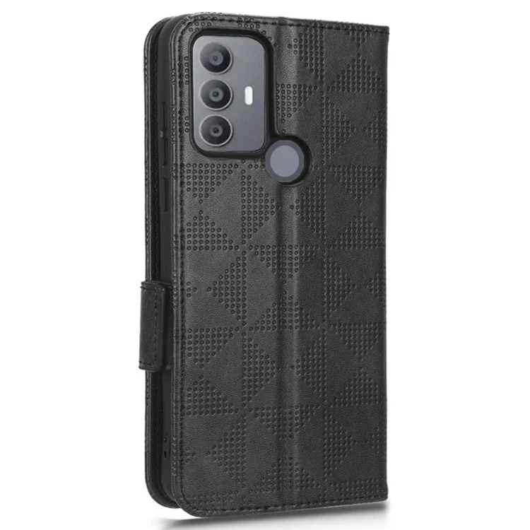 Для TCL 30 SE / 30E / 305 / 306 Imprinted Triangle Pattern PU Leather Wallet Flip Cover Stand Magnetic Closure Folio Case with Wrist Strap - Черный