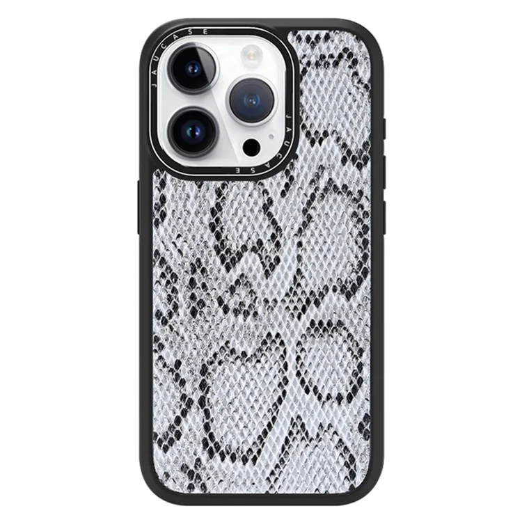 JAUCASE Para iPhone 15 Pro Case Snake Texture Leather+TPU+PC Phone Cover Compatible with MagSafe - Cinza