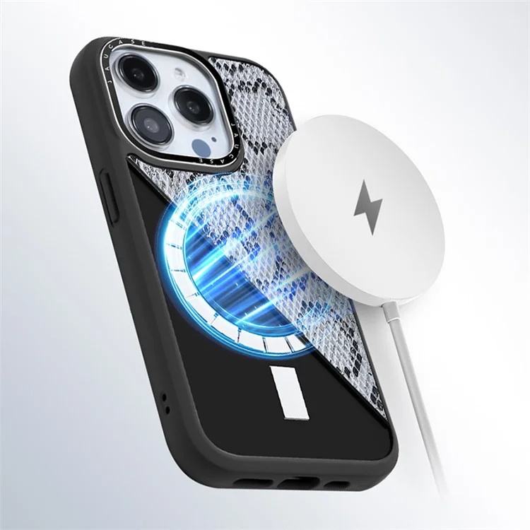 JAUCASE For iPhone 14 Pro Magnetic Case Snake Texture Leather+TPU+PC Anti-Drop Phone Cover - Grey