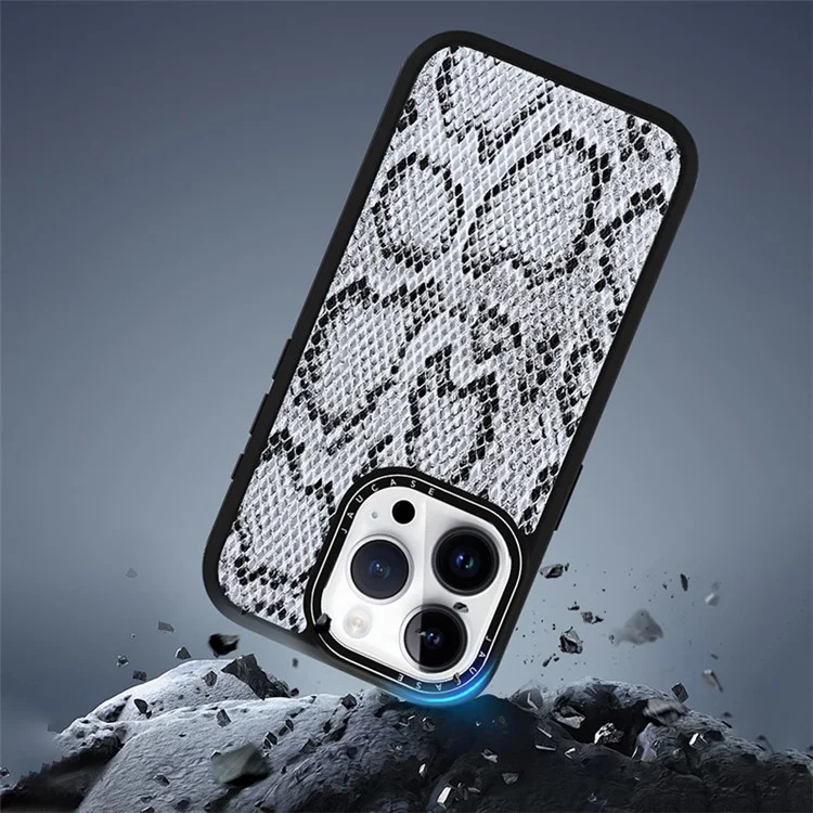 JAUCASE For iPhone 14 Pro Magnetic Case Snake Texture Leather+TPU+PC Anti-Drop Phone Cover - Grey