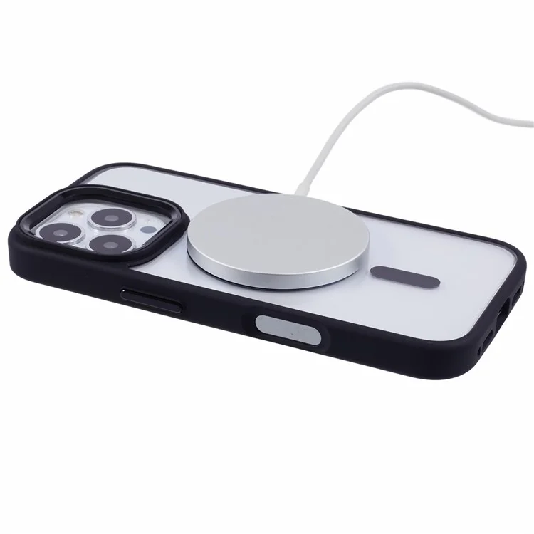 Funda para iPhone 16 Pro Compatible con MagSafe - Cubierta trasera de PC+TPU transparente - Negro