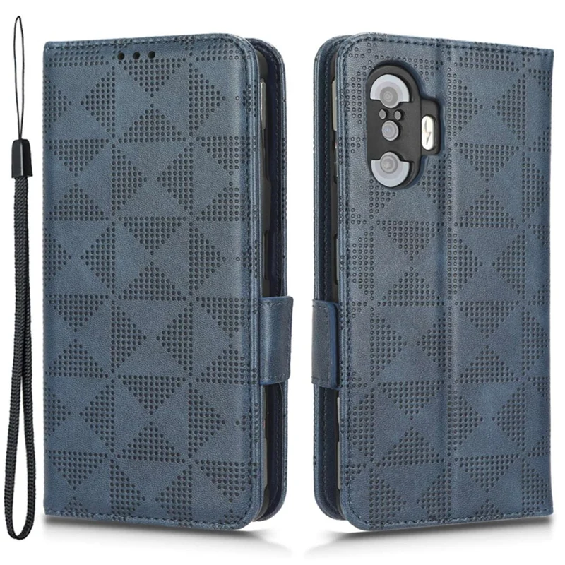 For Xiaomi Redmi K40 Gaming / Poco F3 GT PU Leather Flip Phone Case Stand Wallet Imprinted Triangle Pattern Magnetic Protective Cover with Strap - Blue