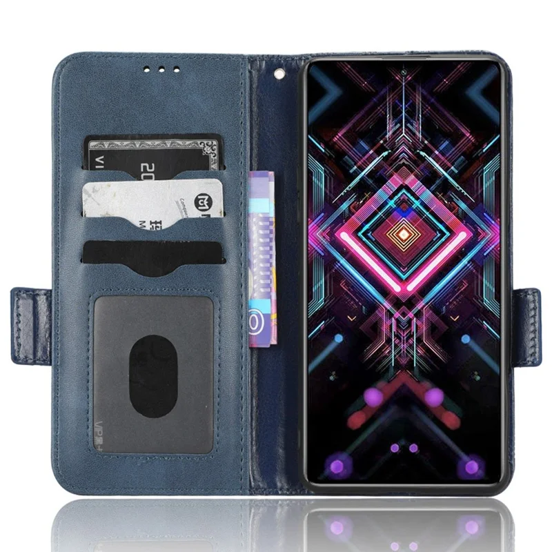 For Xiaomi Redmi K40 Gaming / Poco F3 GT PU Leather Flip Phone Case Stand Wallet Imprinted Triangle Pattern Magnetic Protective Cover with Strap - Blue