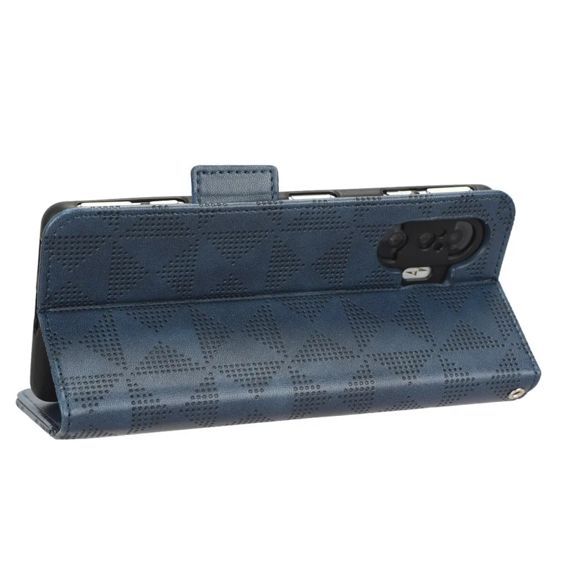 For Xiaomi Redmi K40 Gaming / Poco F3 GT PU Leather Flip Phone Case Stand Wallet Imprinted Triangle Pattern Magnetic Protective Cover with Strap - Blue