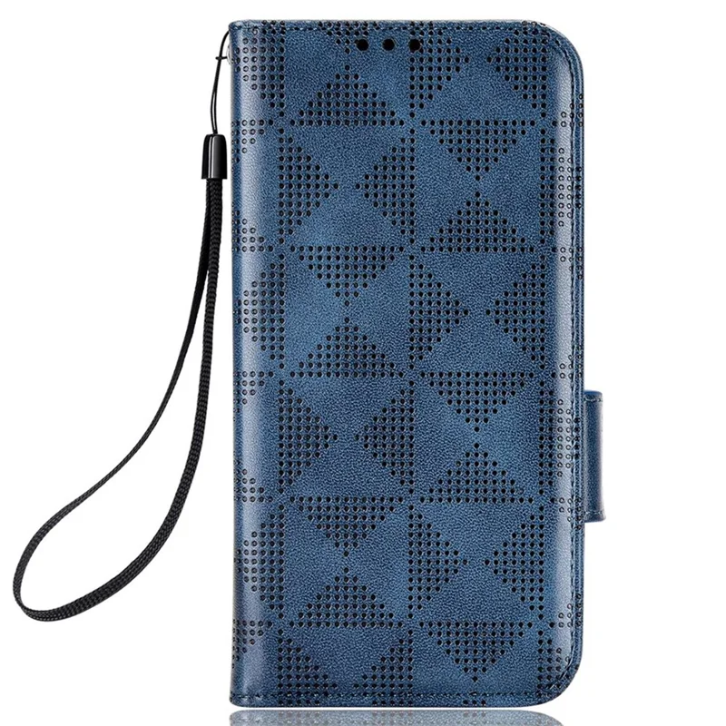 For Xiaomi Redmi K40 Gaming / Poco F3 GT PU Leather Flip Phone Case Stand Wallet Imprinted Triangle Pattern Magnetic Protective Cover with Strap - Blue