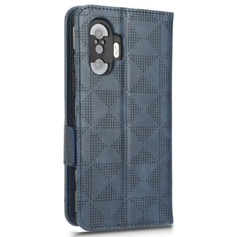 For Xiaomi Redmi K40 Gaming / Poco F3 GT PU Leather Flip Phone Case Stand Wallet Imprinted Triangle Pattern Magnetic Protective Cover with Strap - Blue
