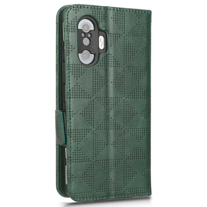 For Xiaomi Redmi K40 Gaming / Poco F3 GT PU Leather Flip Phone Case Stand Wallet Imprinted Triangle Pattern Magnetic Protective Cover with Strap - Green