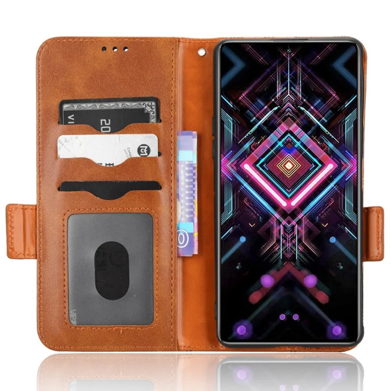 For Xiaomi Redmi K40 Gaming / Poco F3 GT PU Leather Flip Phone Case Stand Wallet Imprinted Triangle Pattern Magnetic Protective Cover with Strap - Brown