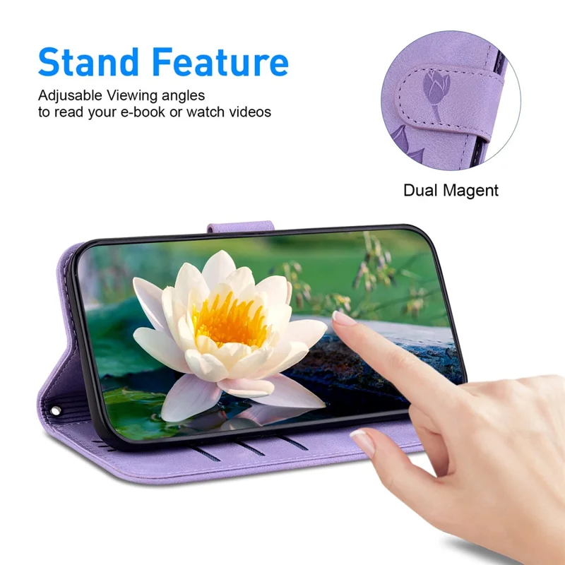 For iPhone 14 Case Lotus Imprinted PU Leather Flip Phone Wallet Cover - Purple