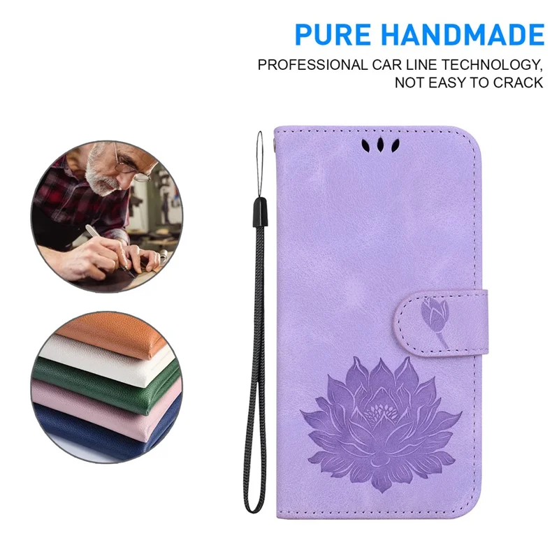 For iPhone 14 Case Lotus Imprinted PU Leather Flip Phone Wallet Cover - Purple