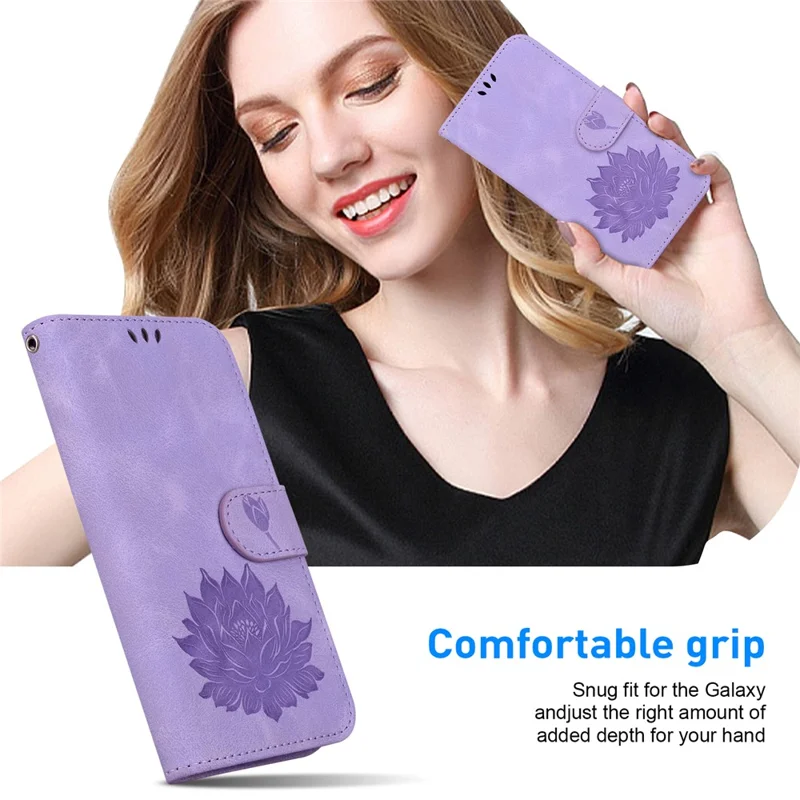 For iPhone 14 Case Lotus Imprinted PU Leather Flip Phone Wallet Cover - Purple
