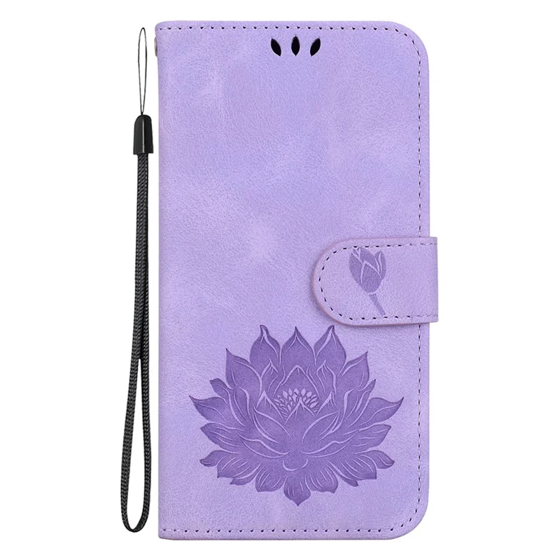 For iPhone 14 Case Lotus Imprinted PU Leather Flip Phone Wallet Cover - Purple