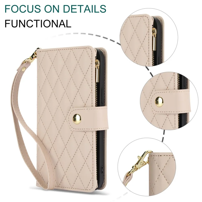 Für Google Pixel 8 Case Chic Rhombus PU Leder Handyhülle mit Schulterriemen - Aprikose