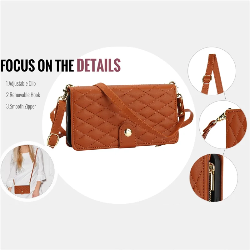 For Google Pixel 8 Case Chic Rhombus PU Leather Phone Cover with Shoulder Lanyard - Brown