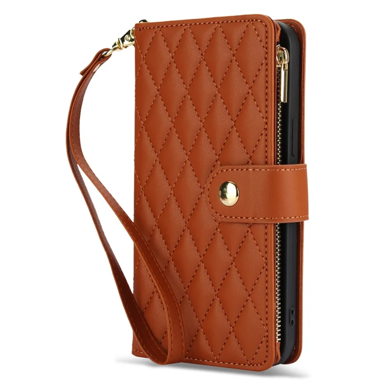 For Google Pixel 8 Case Chic Rhombus PU Leather Phone Cover with Shoulder Lanyard - Brown