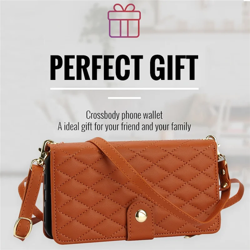 For Google Pixel 8 Case Chic Rhombus PU Leather Phone Cover with Shoulder Lanyard - Brown